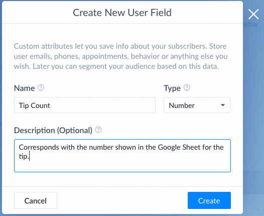 Screenshot user field settings - tip count is a number