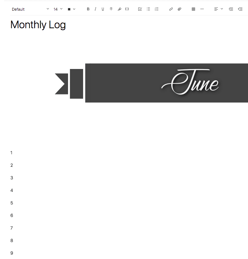 Evernote Screenshot Set up Month