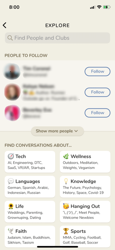 Clubhouse App for Writers Explore and Search screenshot